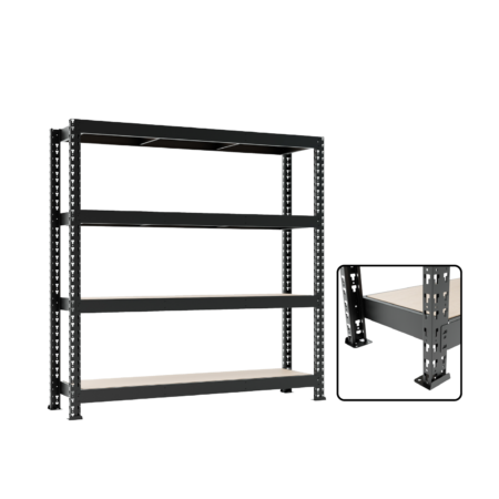 POLICA ZA TEŠKE TERETE METAL/DRVO 180x160x60 cm/4 POLICE/2400 KG BLACK FROZEN