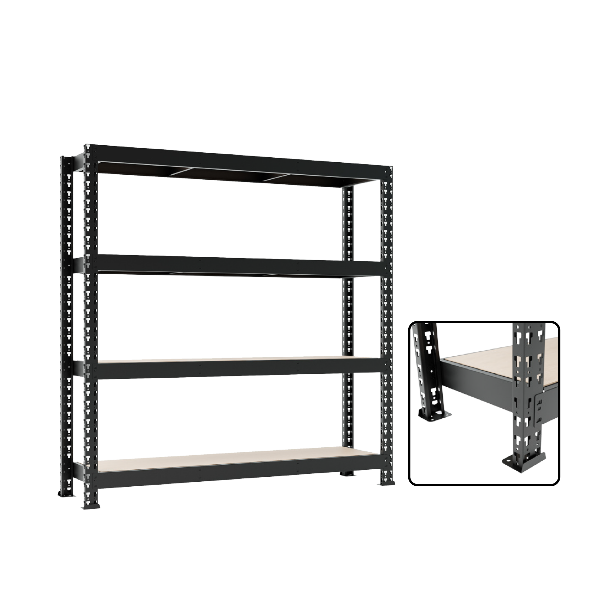 POLICA ZA TEŠKE TERETE METAL/DRVO 180x160x60 cm/4 POLICE/2400 KG BLACK FROZEN