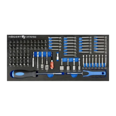 HOEGERT 107-dijelni set bitova sa nastavcima za nasadne ključeve 1/4”-3/8”-1/2” umetak za radionička kolica HT7G150